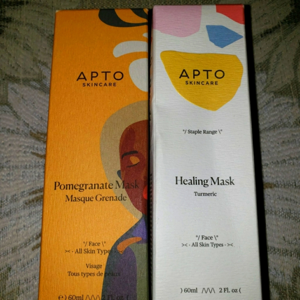 Apto Skincare Pomegranate Mask & Healing Mask, used